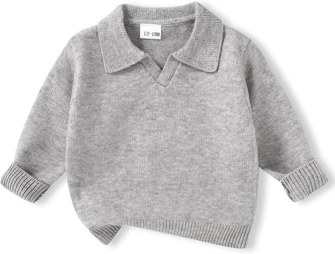 YOUNGER STAR Toddler Boy Girl Sweater Baby Fall Shirt Pullover Long Sleeve Knitted Sweatshirt Winter Warm Clothes (18-24 Months, Grey)