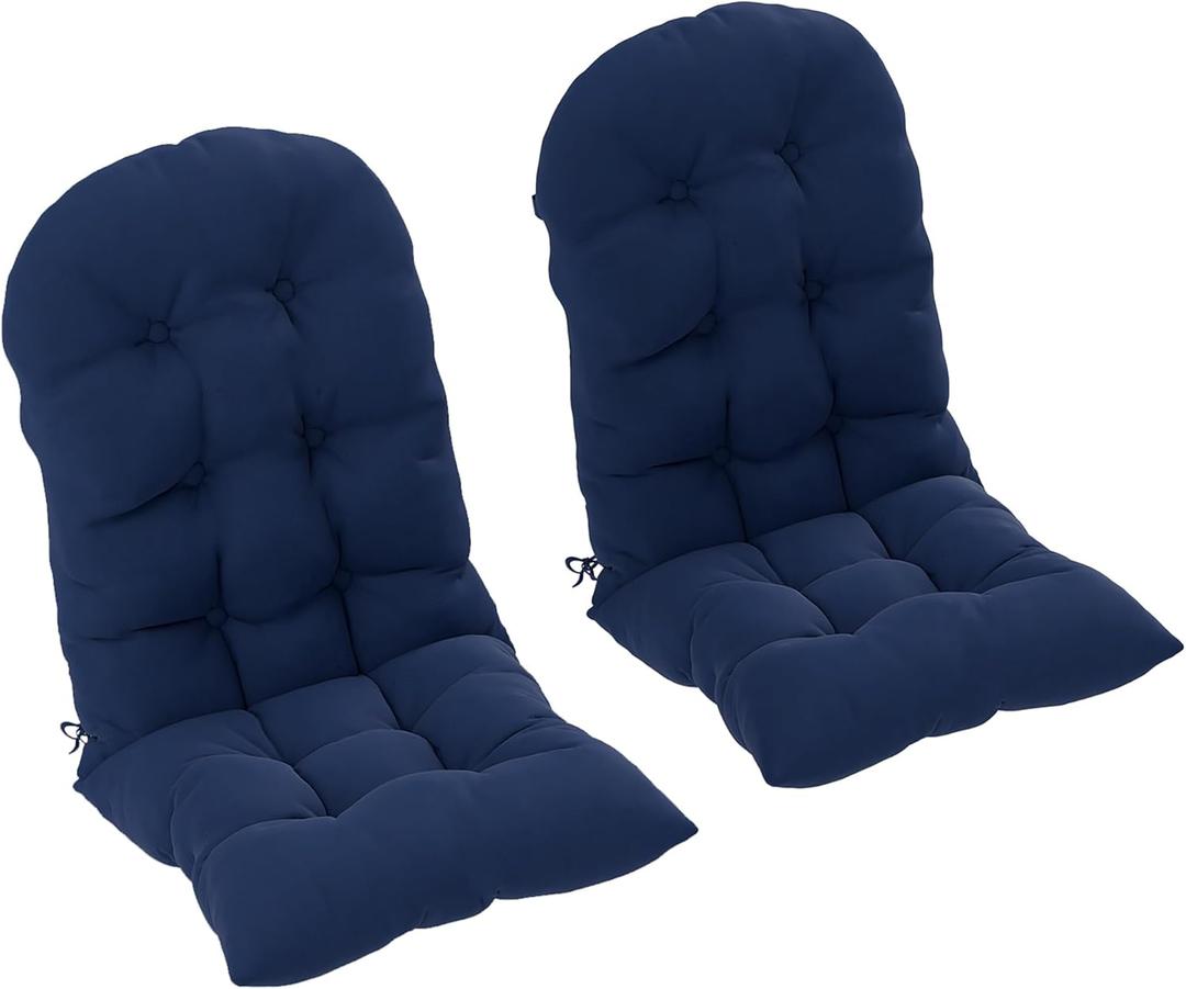 Outsunny Outdoor Adirondack Chair Cushions Set of 2, Tufted High Back Patio Chair Cushions with Ties, Non-Slip Replacement Seat Pads for Adirondack Chairs, Navy Blue