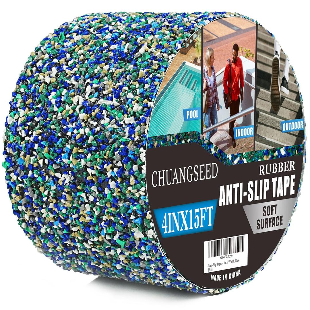 CHUANGSEED Blue Rubber Anti-Slip Tape 4" x 15ft Multi-Purpose Heavy Duty, Outdoor/Indoor Waterproof, Safety Anti-Slip Tape for Stair Tread Traction, Pool,Trail, Bathroom, Wooden Stair
