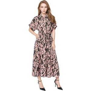 Women's Summer Leopard Print Casual Dress - Shirt Collar V-Neck Short Sleeve Flowy A-Line Dress (S)