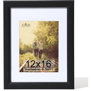 KTKDE 12x16 Picture Frame Real Glass,Poster frame Display Pictures 8.5x11 with Mat or 12x16 Without Mat, Modern Style Wood Composite Frame,Gallery Wall Frame Wooden Black，best gift