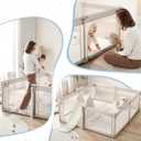 Sweeby Baby Playpen, 79x71 Inch Baby Gate Playpens for Babies and Toddlers, Extra Large Playpen with Door Play Yard for Fence Indoor and Outdoor Play Pen,Light Khaki