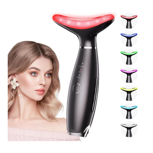 Dopsikn 7 Color Galvanic Machines  Red Light Therapy for Face and Neck, Face Massager Tool for Wrinkles, Double Chin, Vibrating Facial Massager with Thermals, Black