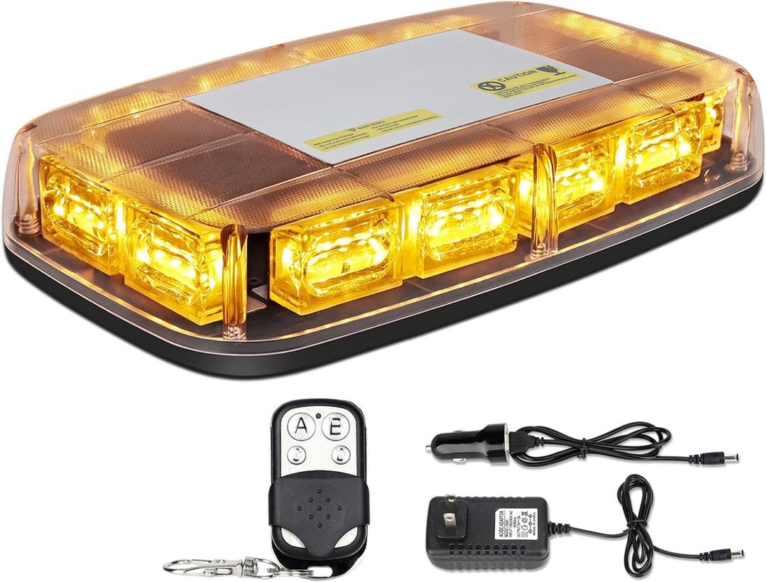 Amber Strobe Lights with Magnetic Base, 48 LED Wireless Rechargeable Emergency Strobe Beacon Light, 12V-24V Roof Top Flashing Light for Car Trucks Vehicles