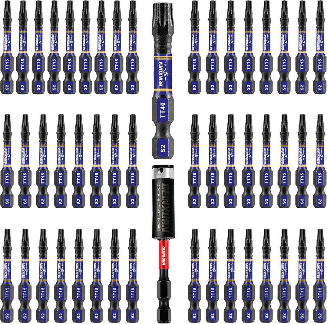 Geinxurn 2 In. Security T15 Impact Magnetic Screwdriver Bit Set, 51 Pieces #15 Torx Head Power Bit Set, S2 Alloy Steel Hollow Star Bit Set with 1 Pcs Impact Bit Holder