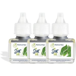 Scent Fill 100% Natural Patchouli Spa Plug in Air Freshener, Scented Oil Refills, 3 Refills