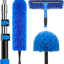 20 Feet High Reach Duster Kit with 5-12 Ft Extension Pole, Cobweb Duster with Telescoping Pole, Window Squeegee with Scrubber, Spider Web Brush, High Ceiling Fan Duster for High Window, Interior Roof