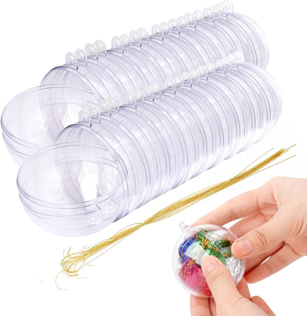 20PCS 60mm Christmas Ball Ornaments Clear Plastic Fillable Christmas Ball 2.36'' DIY Craft Ornaments,Shatterproof Xmas Tree Hanging Balls Decorations for Holiday, Wedding, Birthday, Christmas Decor
