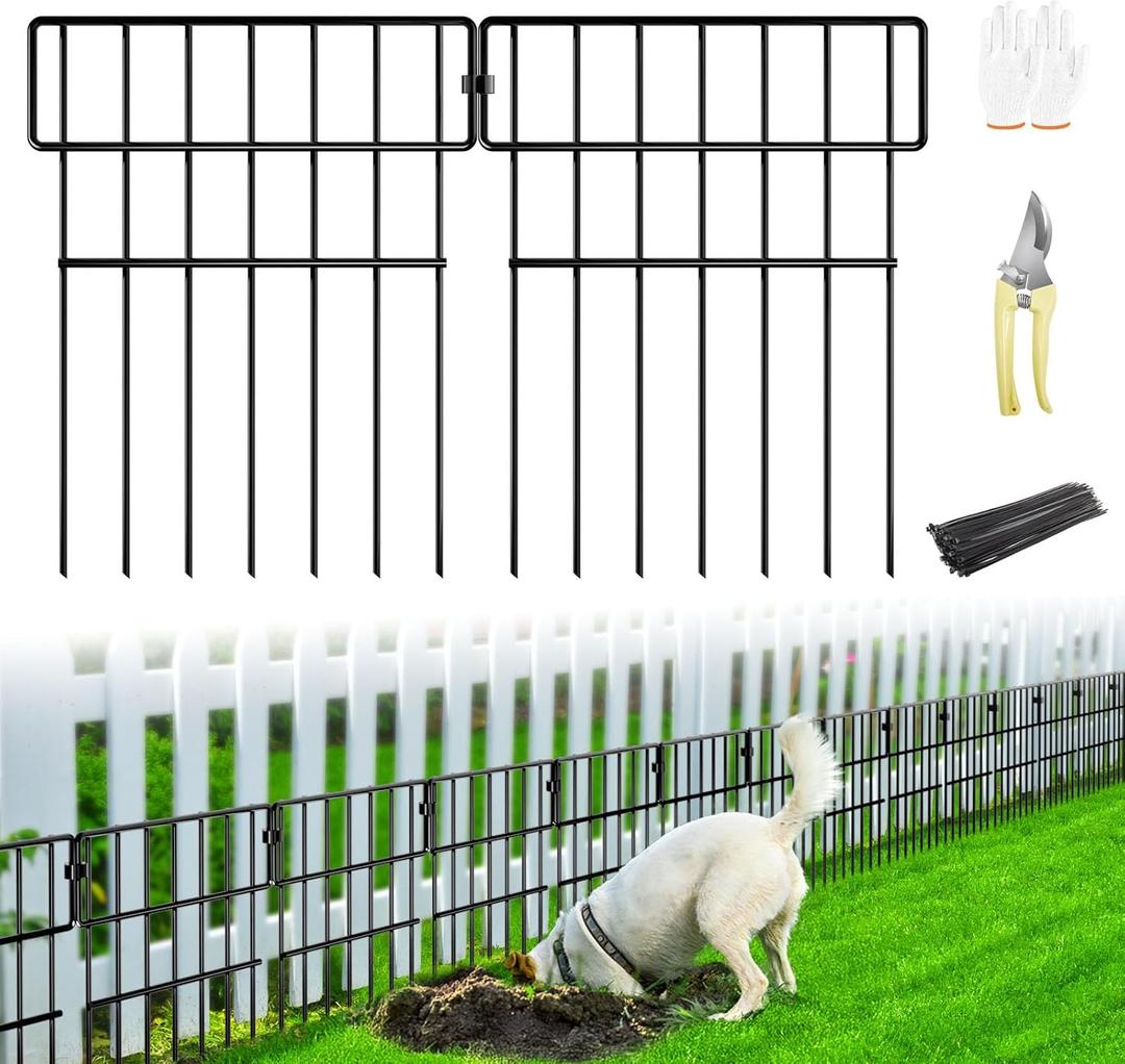25 Panels No Dig Animal Barrier Fence  17" H x 20.6 Ft L Rustproof Metal Garden Fence Border, Outdoor Dog & Rabbit Fence to Stop Digging Underneath, Small Pet Fencing for Yard, Lawn & Flower Beds