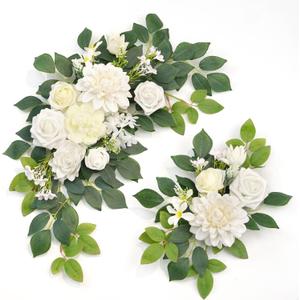 Wedding Decor (Pack of 2) Welcome Sign Flower Backdrop Garland for Ceremony Reception Wall Easel Home Decoration Entryway Faux Outdoor Board Head Table Decor (White)