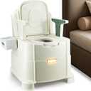 Bedside Commode, Upgraded Commode Toilet Potty Chair with 3 Rolls of Commode Liners, Automatic LED Light, Detachable Armrests, 2-Level Height, Heavy Duty 880lbs Loading (Green)