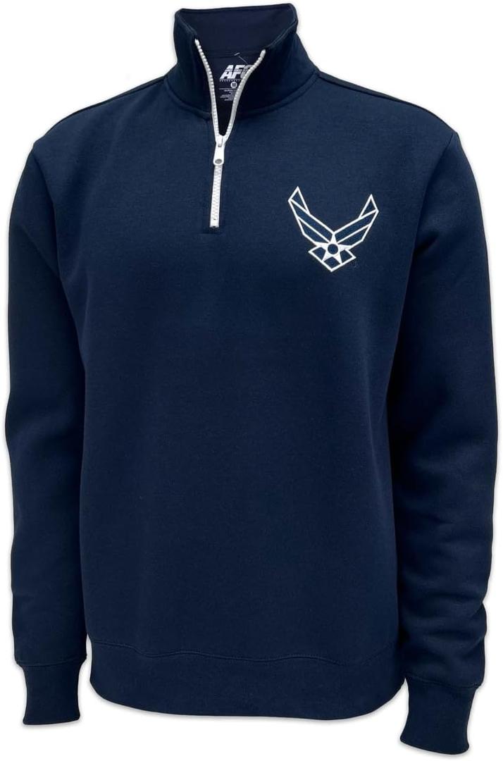 Armed Forces Gear US Air Force Wings Tackle Twill Embroidered Fleece Quarter Zip Sweatshirt (Navy,M)