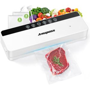Vacuum Sealer for Food, 6-in-1 Food Vacuum Sealer Machine, 80kpa Suction Power Food Sealer Vacuum Sealer, Compact Vacuum Sealers with 10 Vacuum Bags, External VAC for Jars & Containers, White
