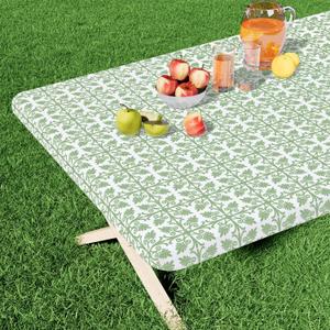 misaya Rectangle Vinyl Table Cloth, Elastic Fitted Flannel Backed Tablecloth, Waterproof Plastic Table Cover Fits 8 Foot Folding Tables for Picnic, Camping, Outdoor (Sage Green, 30" x 96")