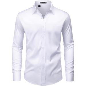 Mens Wrinkle Free Dress Shirts Regular Fit Long Sleeve Non Iron Business Casual Wedding Stretch Button Down Shirt, Medium