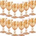 12 Pcs Vintage Wine Glasses, 10 Ounces Colored Glass Water Goblets, Unique Embossed Pattern High Clear Stemmed Glassware Wedding Party Bar Glass Drinking Cups, Floral Amber Glasses Set of 12, 3.5 inches x 6.7 inches