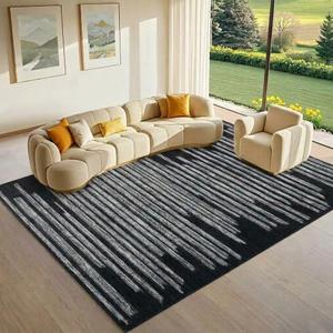 GarveeHome Black Rug 6x9 Modern Striped Washable Low Pile Carpet for Living Room Home Office Geometric Stain Resistant Non Slip Bedroom Kitchen Rugs, Black