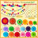 35PCS Fiesta Paper Fan Party Decorations Set - Cinco De Mayo Pom Poms,Pre-assembled Pennant,Garland String,Banner,Hanging Swirls Hispanic Heritage Month Decor Supplies,Multicolored