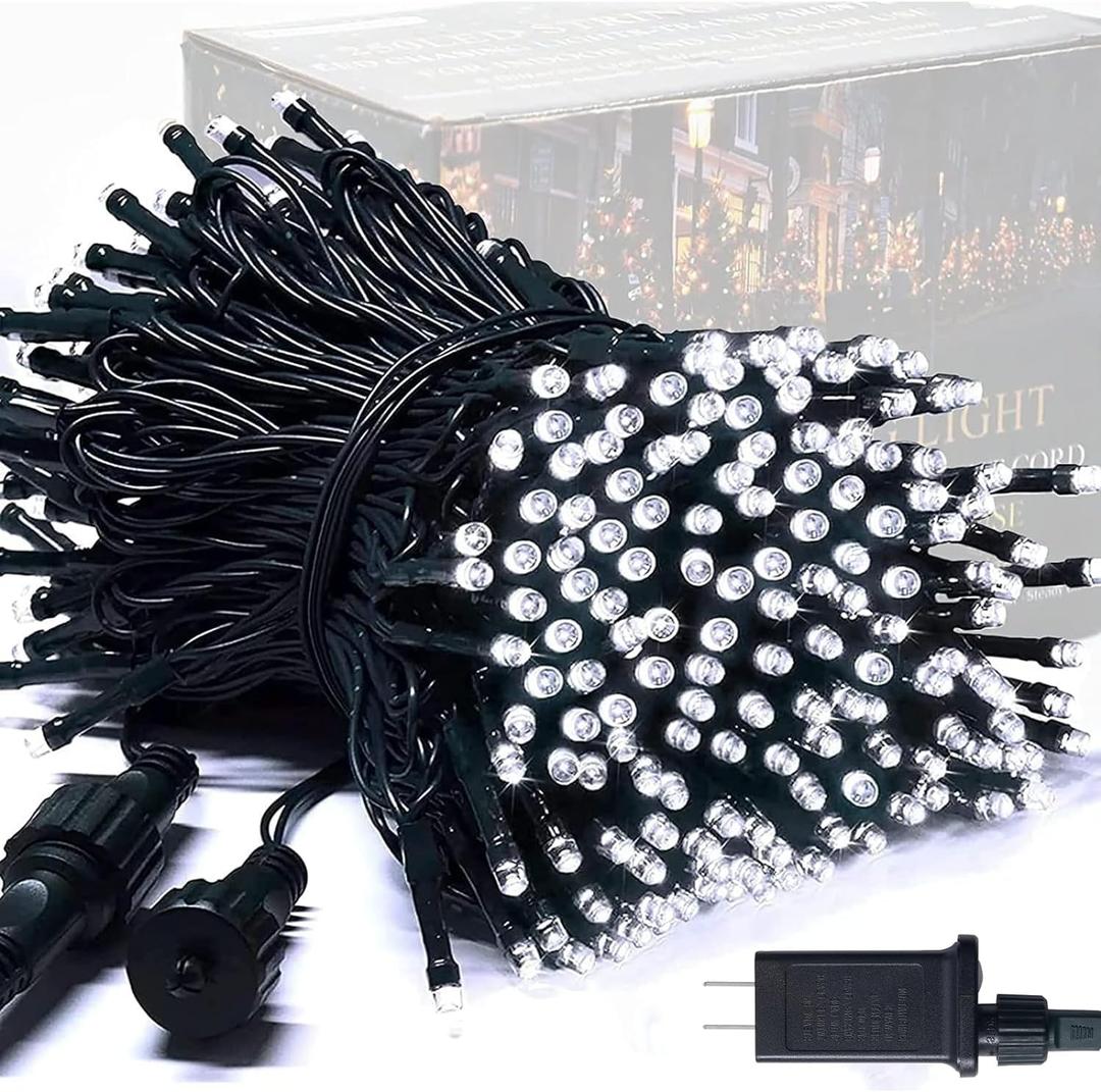 JMEXSUSS 250 LED White Christmas Lights Outdoor, 91.5ft Extendable White String Lights Indoor, Christmas Tree Lights with 8 Modes for Room Garden Patio Wedding Party Christmas Decorations