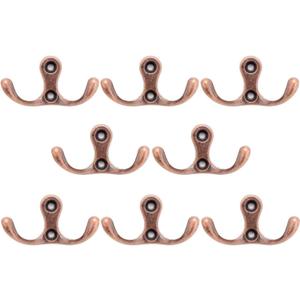 Coat Hook Coat Rack, Double Prong Metal Towel Hook Wall Hook for Hanging Clothes,Pants,Purse,Robe,Towel,Belt,Tie,Key,Mug,Cup,Wreath,Heavy Duty Rustic Bathroom Hanging Hooks,8Pcs (Red Copper)