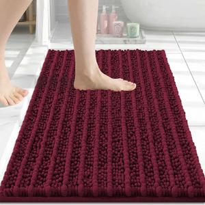 Arotive Luxury Bathroom Rugs 24x16, Extra Soft Thick Absorbent Shaggy Chenille Bath Rugs, Non-Slip Machine Wash Dry, Bath Mats for Bathroom Floor, Tub and Shower, Home Decor Accessories, Burgundy