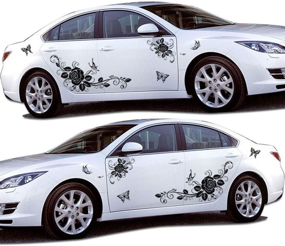 BININBOX Universal 1 Set Car Auto Body Sticker Butterfly Flower Vine Pattern Self-Adhesive Side Truck Vinyl Graphics Decals Hood Decal (Black)