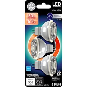 GE Lighting MR16 Indoor Floodlight LED Light Bulb, GU5.3 Base, 50-Watt Replacement, Warm White (3-Pack)