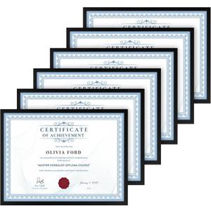 TWING 8.5 x 11 Picture Frame For Certificate, Diploma, Composite Wood Display photos 6x8 with Mat or 8.5x11 Without Mat, Black Document Picture Frames Collage for Wall Decor or Tabletop 6 Pack