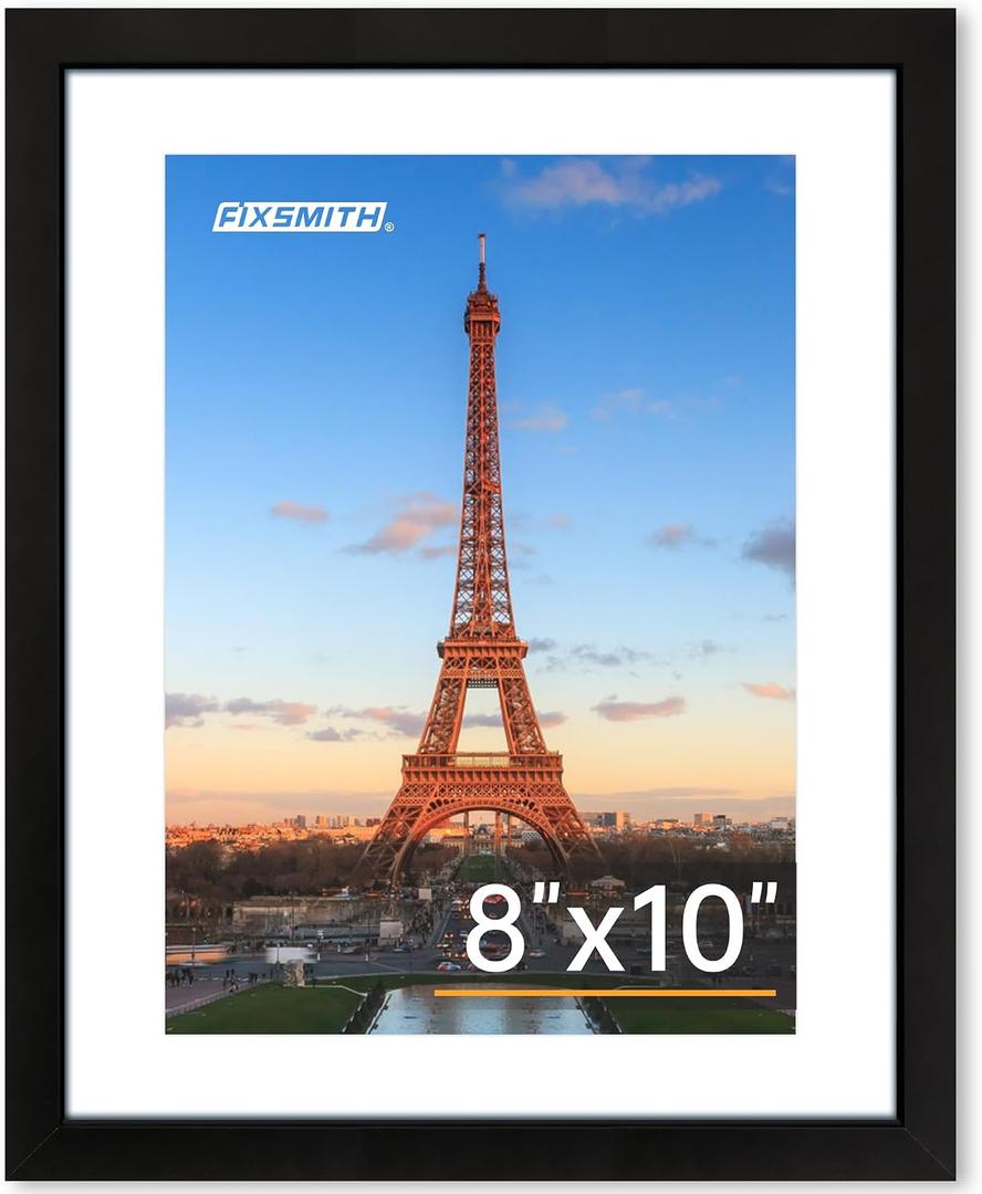 8x10 Picture Frame 1 Pack, Photo Frame with HD Plexiglass, Display Pictures 5x7 with Mat or 8x10 Without Mat, Picture Frames Collage for Tabletop or Wall Display, Black