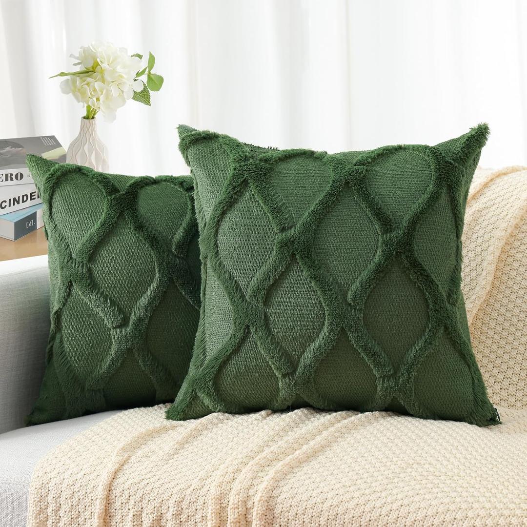 decorUhome Christmas Decorative Throw Pillow Covers 18X18 Set of 2, Soft Plush Faux Fur Wool Pillow Covers for Couch Bed Sofa Living Room, Forest Elf