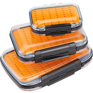 Gonex Fly Boxes for Fly Fishing Jig Boxes Two-Sided Waterproof Lightweight Fly Fishing Box Easy Grip Transparent Lid Fly Fishing Lures Box Sizes A+B+C, Orange