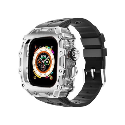 DGYSG Luxury Metal Case with FKM Band Compatible for Apple Watch Ultra 3/2/1 49mm Titanium, Rugged Military Protective Designer Cover, Heavy Duty Tactical Protection for Men iWatch, Silver