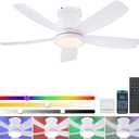Ceiling Fans with Lights and Remote/APP Control, 41" Low Profile Ceiling Fan with Dimmable White Lights+RGB Ring Lights, 5 Reversible Curved Blades 3 CCT 6 Speeds for Bedroom Living Room, White