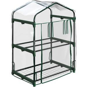 2 Tier Mini Greenhouse - Portable Greenhouse with Steel Frame and PVC Cover for Indoor or Outdoor - 27 x 19 x 37.5-Inch Green House by Home-Complete