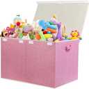 popoly 122L Large Toy Box Chest with Lid, Foldable Toy Storage Organizer Bin Boxes with Removable Divider for Kids, Boys, Girls, Nursery, Playroom, 26"x17" x17"(Linen Pink)