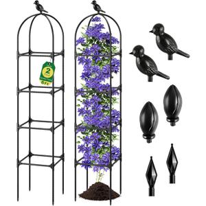 Fabulas Garden Obelisk Trellis for Climbing Plants Outdoor, 6 Ft Rustproof Plastic Coated Metal Vine Plant Trellis Support for Pots, Wisteria, Morning Glory, Clematis, Jasmine, Rose, Tomato, 2 Pack