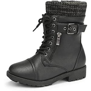 DREAM PAIRS Girl's Mid Calf Combat Ankle Lace up Boots, 11 Little Kid Black