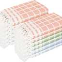 Multi Dotted Matrix Towels 12 Pack, 100% Cotton, 16x26 Inch, Decorative Tassel Kitchen Towels, Absorbent & Fast Drying Dish Cloths for Daily Use, Bright Orange, Mint Green, Sky Blue