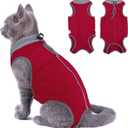 SUNFURA Recovery Suit for Cats After Surgery, Breathable Onesie for Abdominal Wounds, Skin Diseases, E-Collar Alternative, Anti-Licking Surgical Spay Shirt, Red S (Small)