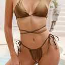 Bikini Sets for Women Sexy Halter Two Piece Sexy Swimsuit String Tie Side Bathing Suit (Brown, L)