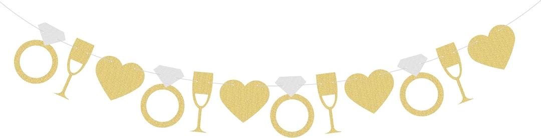 Bachelorette Party Banner - Glitter Gold and Silver Diamond Ring/Love/Goblet Engagement Party Decorations & Decor, Bridal Shower/Bride to Be