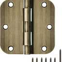 18 Pack Door Hinges Antique Brass 3.5 Inch Interior 3 1/2" Round 5/8" Radius Heavy Duty Metal Hardware Kit 3 " 5/8" Radius Flat Hinge for Bifold Doors Decor Master Bedroom Storage Room (Antique Brass-Rounded)