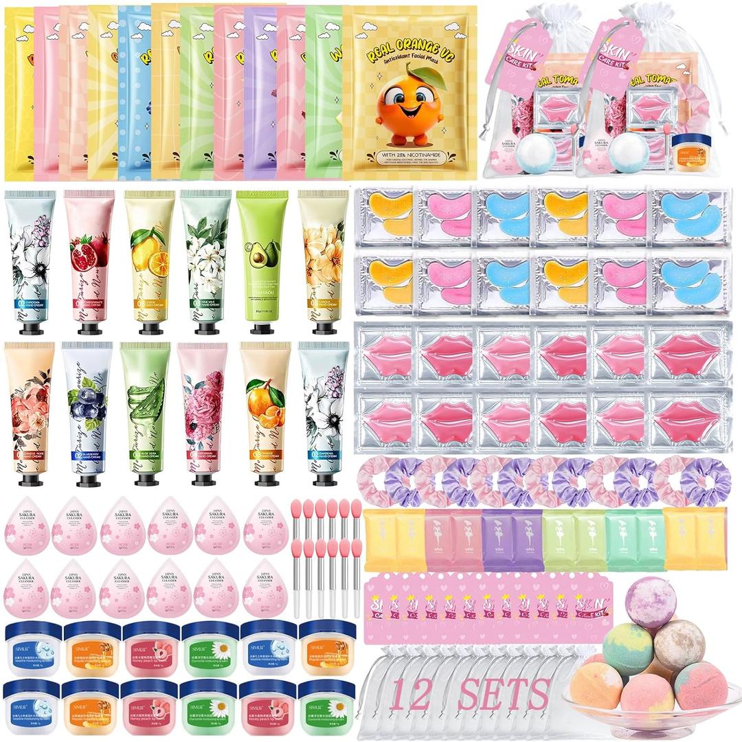 144 PCS Spa Party Supplies for Women,Spa Day Favors Essentials Include Face Masks Skincare, Lip Balm, Under Eye Patches, Foot Bath Bomb,Sleepover Party Supplies Spa Birthday Kit for Women Gift Set