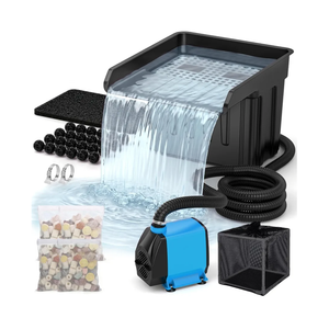 Pond Waterfall Spillway Kit, Pond Waterfall Filter with 980GPH Quiet Pond Pump & Filter Cage, 13 Ft Corrugated Tubing, Filter Media for Outdoor Ponds up to 3,000 Gallons