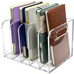 Acrylic Magazine File Holder, 5 Vertical Compartments Desk Document Sorter Organizer, Clear Folder Rack Binder for Office/Documents/Classroom, for Home, Tablet, Magazines, Books & Accessories