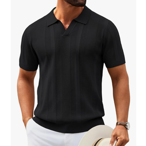 COOFANDY Mens Knit Polo Shirts V Neck Textured Polo Shirts Short Sleeve Breathable Polo Casual Collared T Shirt Fashion Tops XL