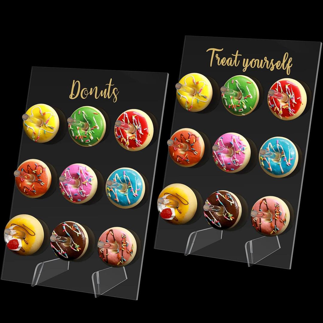 Honeydak 2 Pack Donut Stand Display Wall Stand for Dessert Table Clear Acrylic Donut Holder for Spring Wedding Birthday Treat Gathering Holiday Party(13.78 x 9.84 Inch)