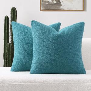 FUTEI Pack of 2 Teal Blue Decorative Throw Pillow Covers 24x24 Inch Soft Cozy Solid Boucle Textured European Cushion Case,Modern Home Decor for Couch Bed Living Room