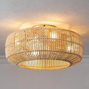 Boho Rattan Flush Mount Ceiling Fan with Light and Remote: 20" Coastal Boho Bamboo Wicker Fandelier, Gold Chandelier Ceiling Fan for Bedroom Living Room