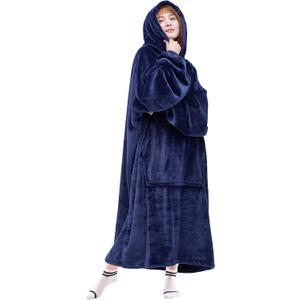 Waitu Wearable Blanket Sweatshirt Gifts for Women and Men, Warm and Cozy Giant Blanket Hoodie, Thick Flannel Blanket with Sleeves and Giant Pocket - Navy Adult
